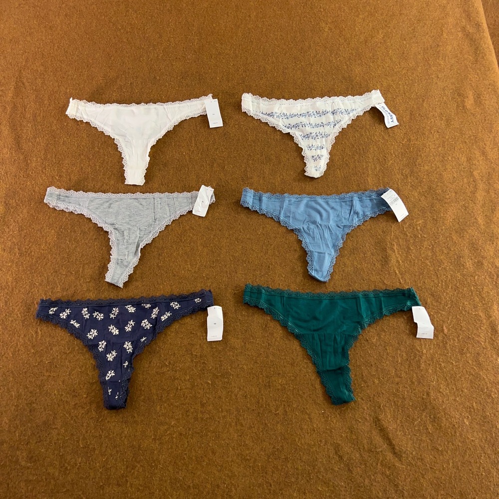 Old Navy Womens XS Multicolor Lace Trim Cotton Thong Panty 6-Pack NWT